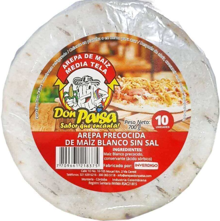 4009 AREPA PRECOCIDA DE MAIZ BLANCO SIN SAL X10